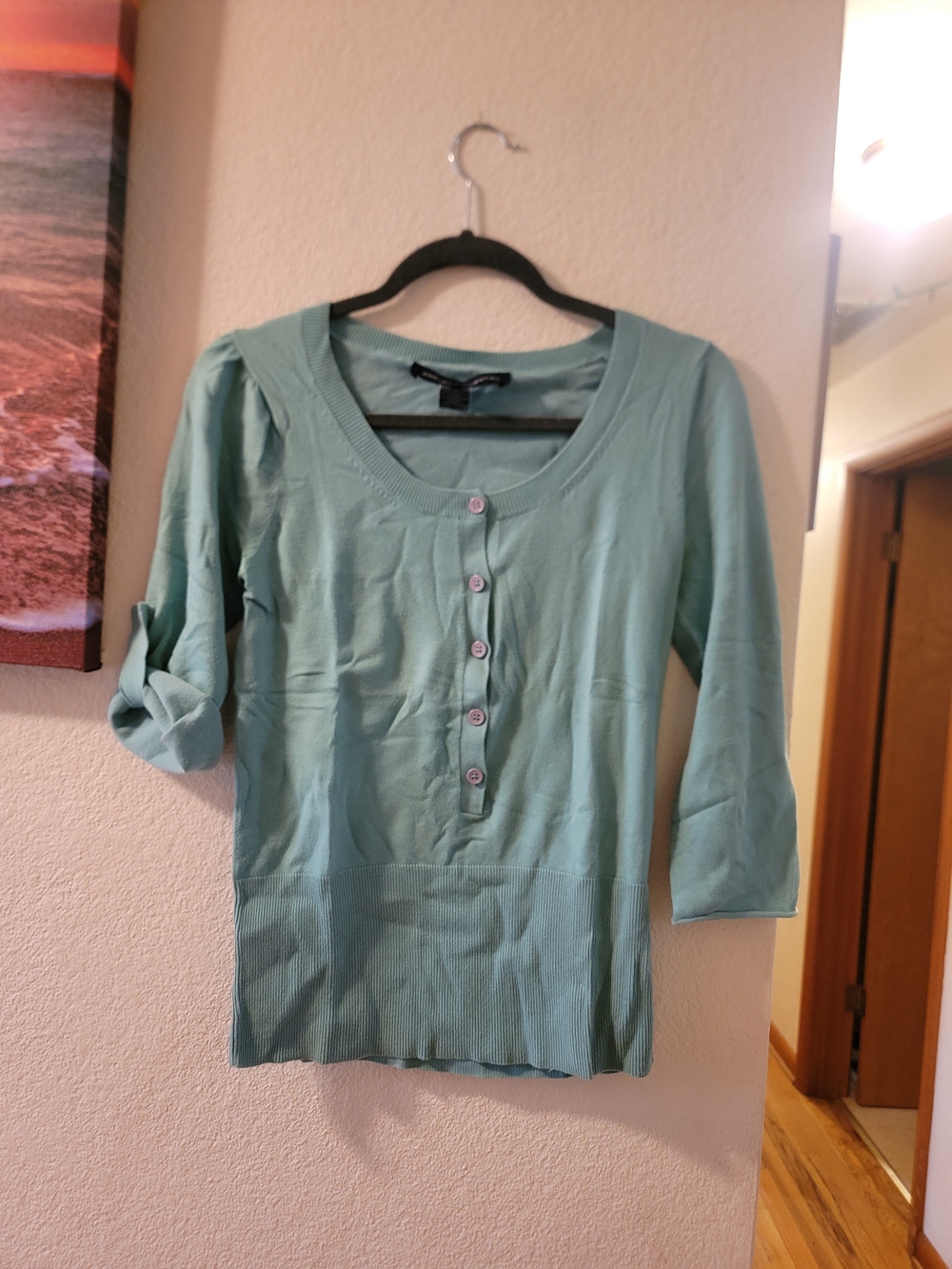 French Connection Mint Green Scoop-Neck Button-Front Top